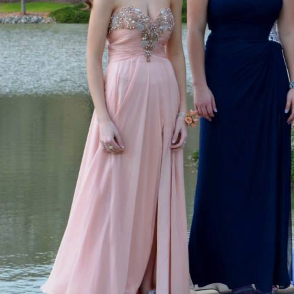 Jovani blush beaded prom dress